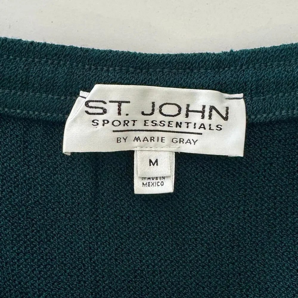 St. John Knit Maxi Skirt Side Slit Santana Wool Blend Dark Teal Green Size: M